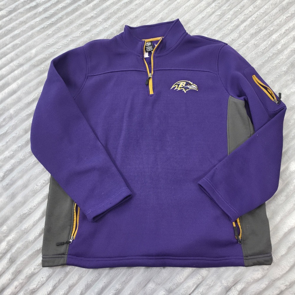 NFL Team Apparel Baltimore Ravens Mens XL Purple Waffle Knit Quarter Zip Sweater